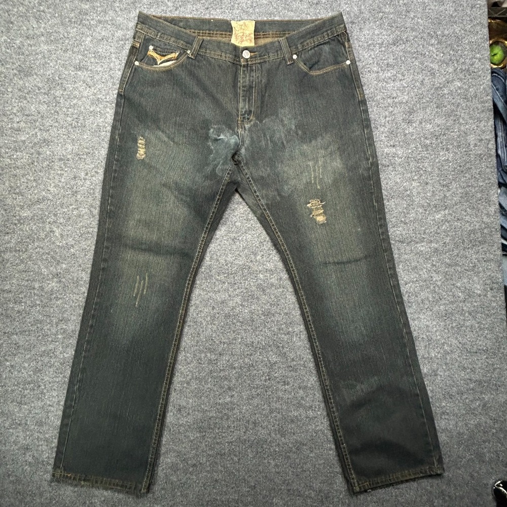Brooklyn Xpress Straight Leg‎ Jeans Men's Dark Wash Indigo Distressed - 39X33